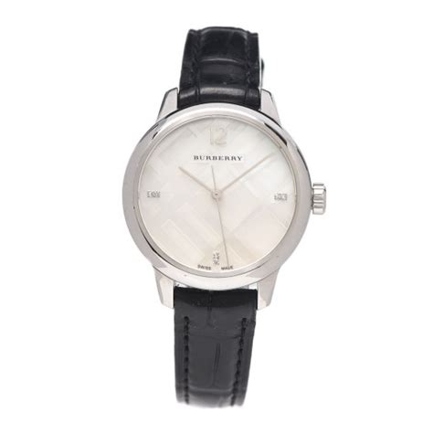 BURBERRY Stainless Steel Calfskin Diamond Mother of Pearl 